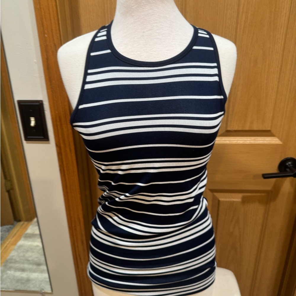 Athleta Navy and White Striped Racerback Tank